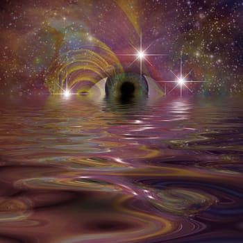 Eye in colorful space reflections