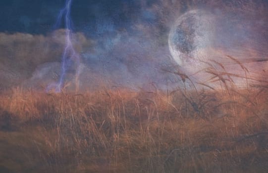 Heavily Textured Lightning Strike and Field of Grain