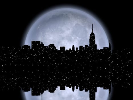 New York Cityscape reflects in the moon. 3D Rendering