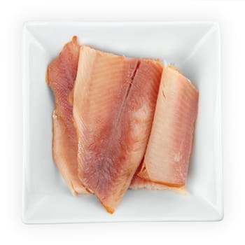 Smoked Trout in a bowl isolated on white background