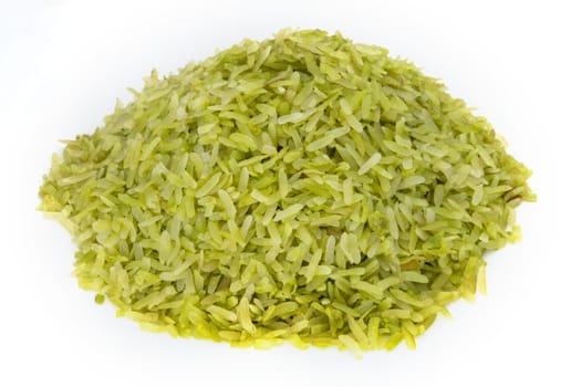 Heap green rice on white, special asian rice on white background