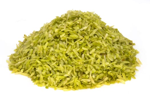 Heap green rice on white, special asian rice on white background