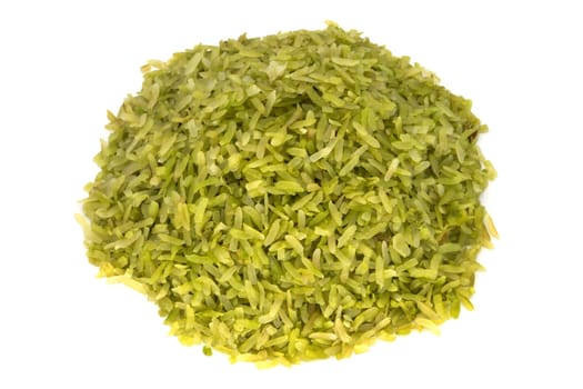 Heap green rice on white, special asian rice on white background