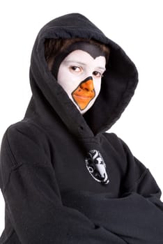 Boy with animal face-paint isolated in white