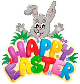 happy easter bunny white background holiday multicolored illustration