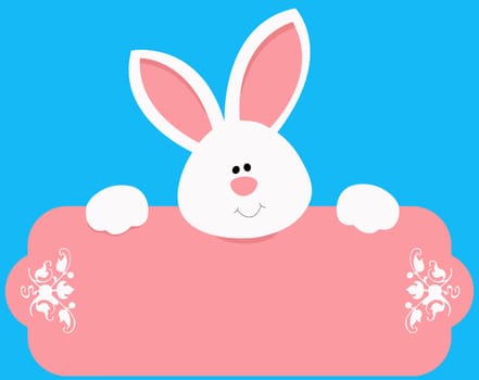 happy easter bunny blue background holiday blank plaque illustration