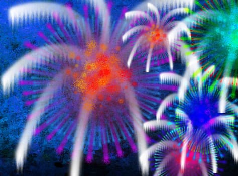Abstract composition. Colorful fireworks. 3D rendering