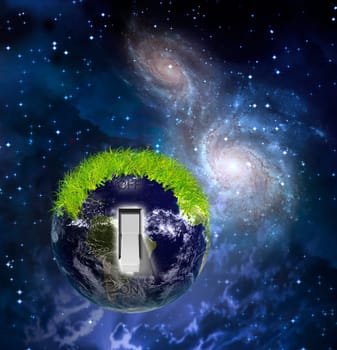 Planet Earth with switch. Galaxies in the Universe