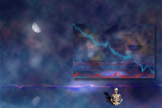 Skeleton meditates in lotus pose