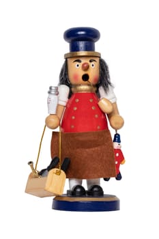 Christmas decoration background. Closeup of a wooden german Incense smoker. Traditional woodman decorations.