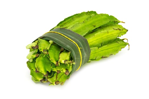 Goa Bean On White Background, close up of green tropical vegetable