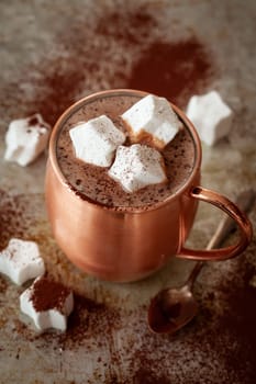 Mug of hot chocolate with star-shaped marshmallows