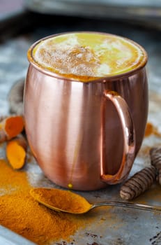 Mug of golden Milk / tumeric latte with curcuma