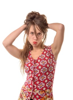 pretty young woman with multicolored dress
