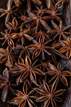 Background made of star anise / cooking ingredient with copy space