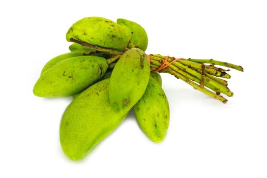 Mango Fruit With Twig, close up of tropical fruit on white background