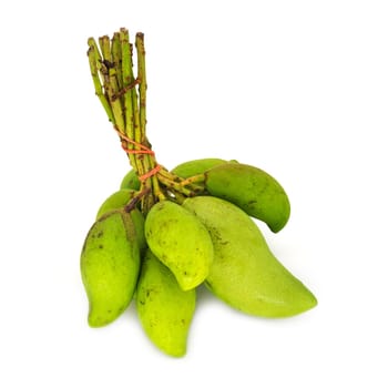 Mango Fruit With Twig, close up of tropical fruit on white background
