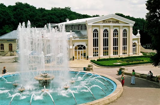 View of the old fountain in Yessentuki, resort town in Caucasian Mineral Waters, Russia.