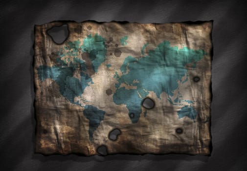 World map on old distressed paper