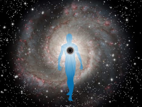 Figure of man in center of galaxy. Black hole rebirth