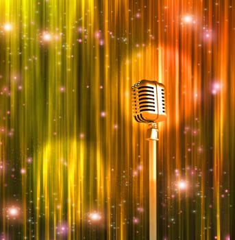 Classic Microphone with Colorful Curtains. 3D rendering