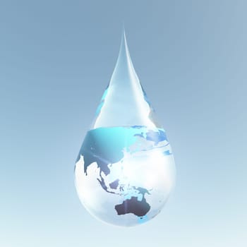 Symbolic composition. Australia and Asia water drop