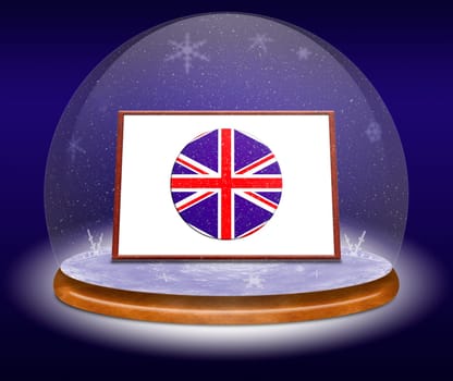 Snow globe with Union Jack. Concept travel Christmas in England