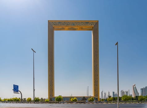 Dubai, UAE - Oct 13, 2018: View of The Dubai Frame in Dubai, UAE. It holds the record for the largest frame in the world.