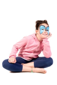 Girl with animal face-paint isolated in white