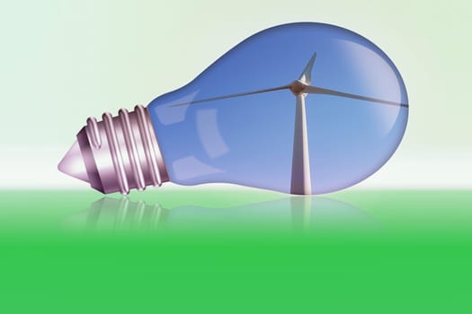 Lightbulb with wind turbine. Concept Renewable Energy or Renewable Energy An environmentally friendly alternative to power generation.