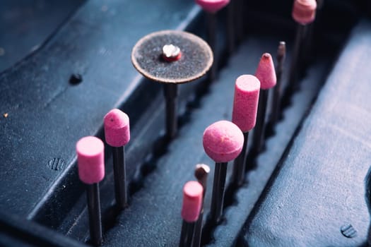 lot of tips on a drill closeup
