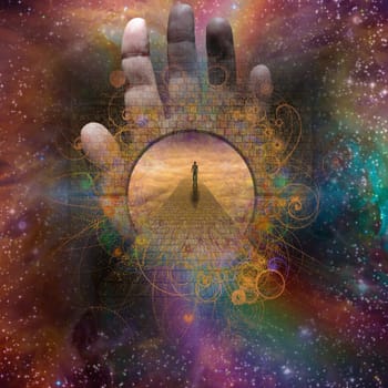 Man enters passage in stars. Before the creator