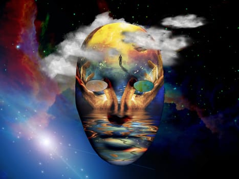 Mask with surreal painting in the space