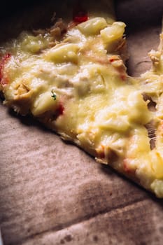 pieces of cheese pizza chicken and pineapple