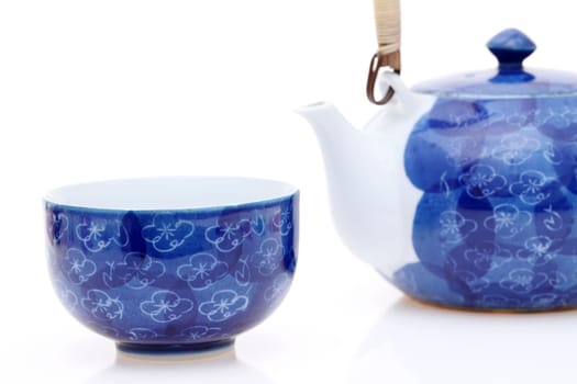 Japanese green tea in a tea set with cup and pot