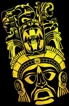 maya aztec civilization tribal cult mask spirit illustration