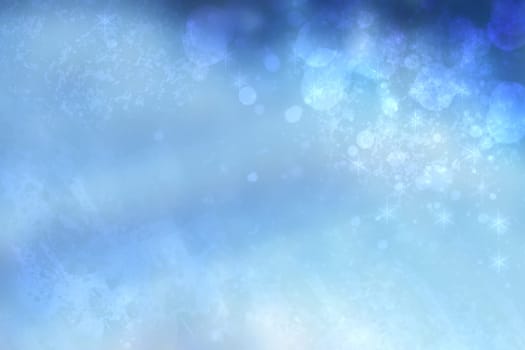 Abstract cloudy blue sky with colorful shining blur bokeh lights background. Beautiful spring summer backdrop texture.