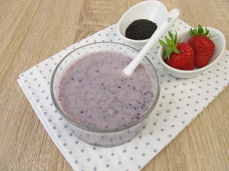 Strawberry dessert with basil seeds