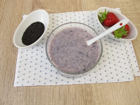 Strawberry dessert with basil seeds