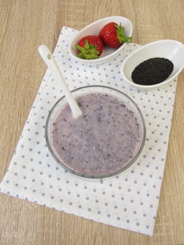 Strawberry dessert with basil seeds