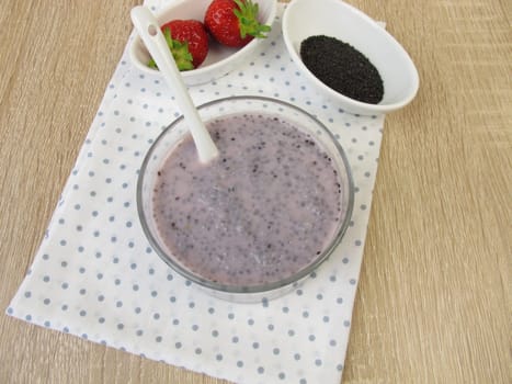 Strawberry dessert with basil seeds