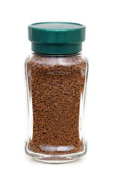 Instant coffee in glass jar isolated on white background