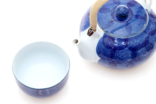 Japanese green tea in a tea set with cup and pot