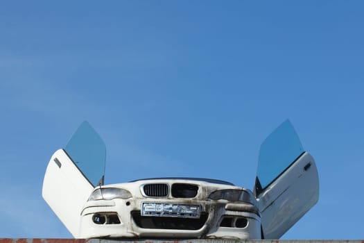 scrap metal car on scrap yard