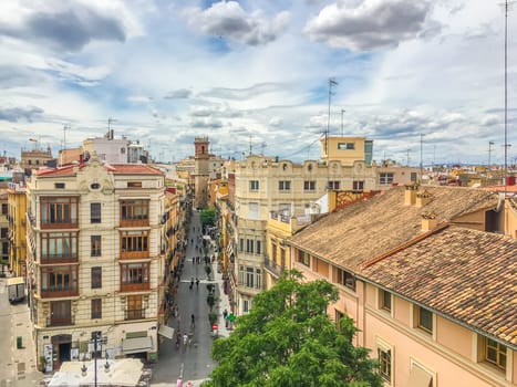 skyline photo street view with colorful buildings and rooftops of Valencia Spain