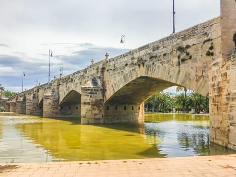 Old historic looking bridge with water