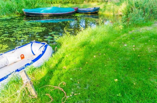 inflatable rubber boat in the river
