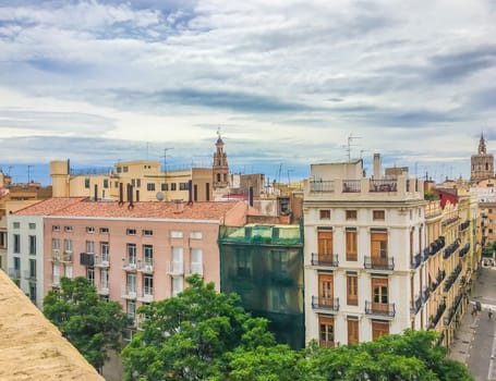 old style colorful spanish buildings with city view