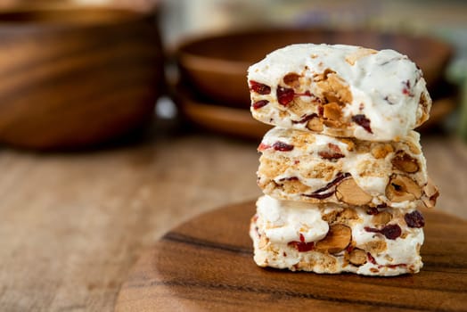 Homemade nougat bar with natural light.