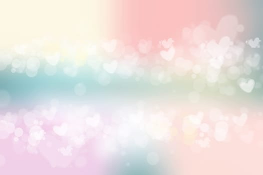 Abstract festive blur bright pink pastel background with white and pink hearts love bokeh for valentine or wedding card. Space for design. Card concept.